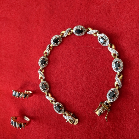 don't know Jewelry - Women's blue sapphire gold bracelet earrings set